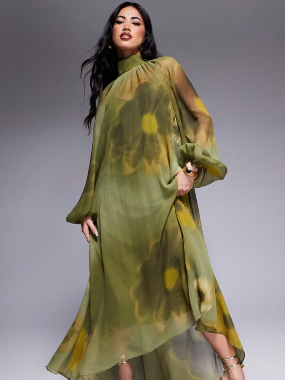ASOS Tie Neck Maxi Smock Dress